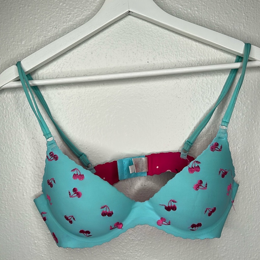 Y2K Gorgeous Rampage Turquoise seamless cherry embroidery push-up bra